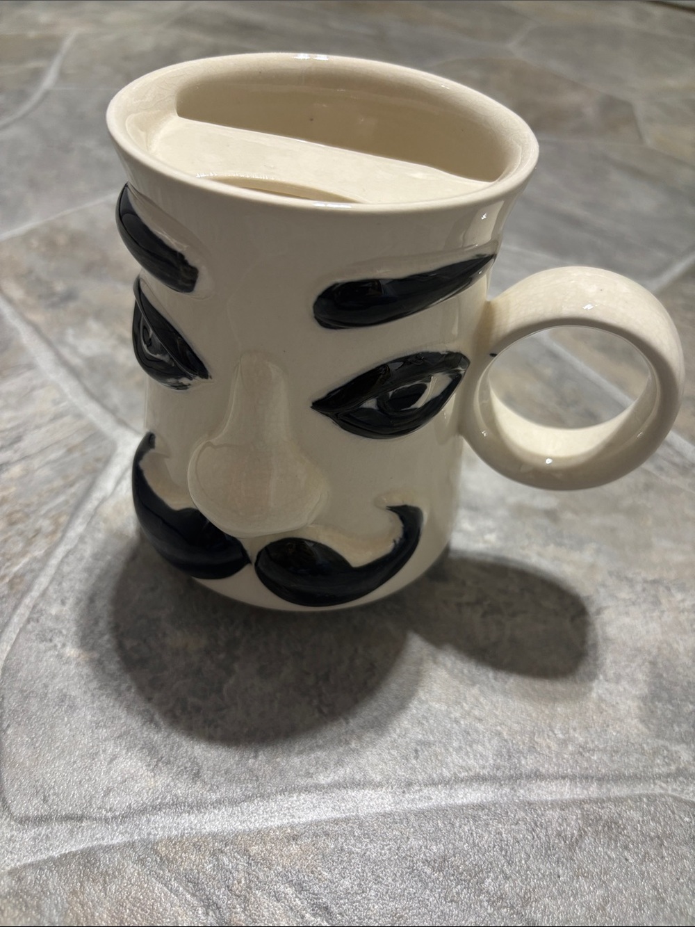 Mustache Man Mug Face Cup Cream Ceramic Face Mug w/ Black Accents Mustache Guard
